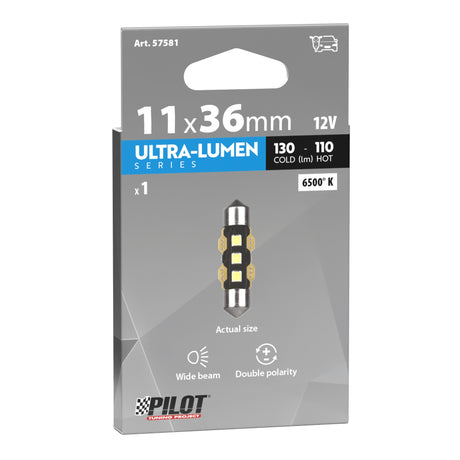 Pilot 12V Ultra-Lumen Series - 11,3x36 mm - SV8,5-8 - 1 pz - Scatola - Bianco - Doppia polarità