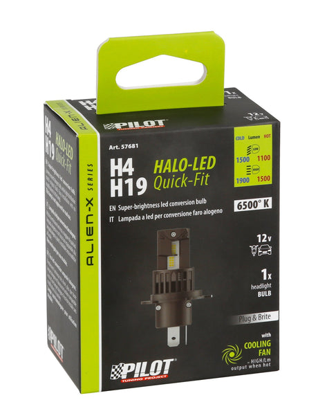 Pilot 12V Halo Led Alien-X Series Quick-Fit - (H4-H19) - 25W - P43t / PU43t-3 - 1 pz - Scatola
