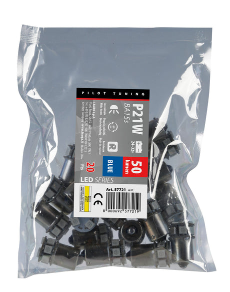 Pilot 24/32V Led series - 10 SMD x 1 chip - (P21W) - BA15s - 20 pz - Scatola - Blu - Doppia polarità - Resistenza incorporata