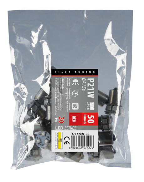 Pilot 24/32V Led series - 10 SMD x 1 chip - (P21W) - BA15s - 20 pz - Scatola - Rosso - Doppia polarità - Resistenza incorporata