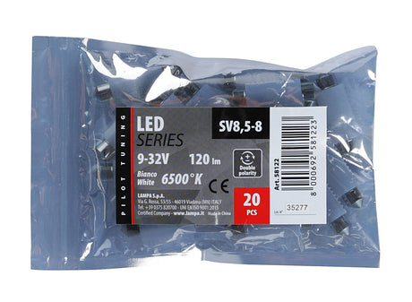 Pilot 9-32V Mega-Led 2 2 SMD x 1 chip 12x41 mm SV8,5-8 20pz Busta Bianco res inc