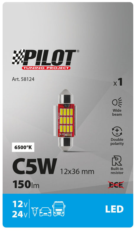 Pilot 10-30V Mega-Led 12 12 SMD x 1 chip C5W 12x36 mm SV8,5-8 1pz Bianco res inc