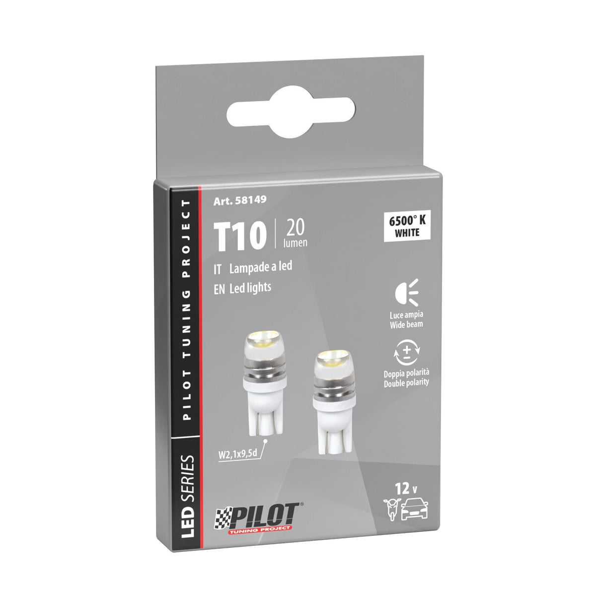 Pilot 12V Hyper-Led 2 1 SMD x 2 chips T10 1W W2,1x9,5d 2 pz Bianco