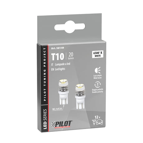 Pilot 12V Hyper-Led 2 1 SMD x 2 chips T10 1W W2,1x9,5d 2 pz Bianco