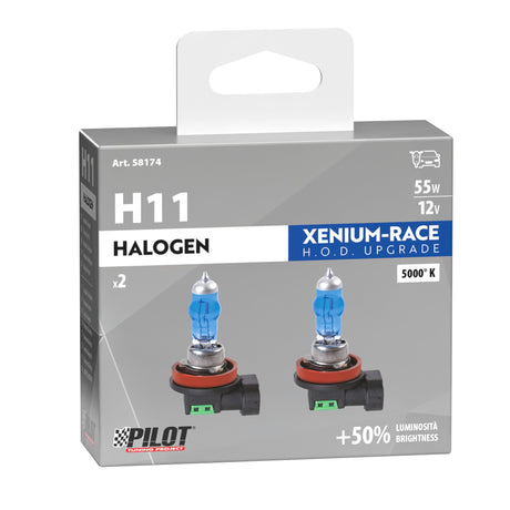 Pilot 12V Lampada alogena Xenium Race H11 55W PGJ19-2 2 pz Scatola Plast.