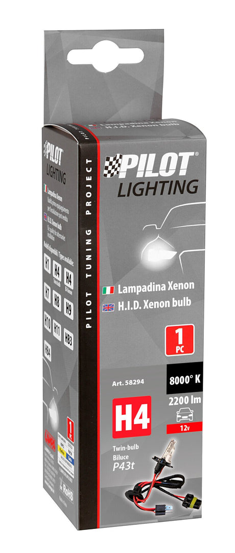 Pilot 12V Lampadina HID Xenon 8.000K - H4 - 1 pz - Scatola - (Bi-Lampada)