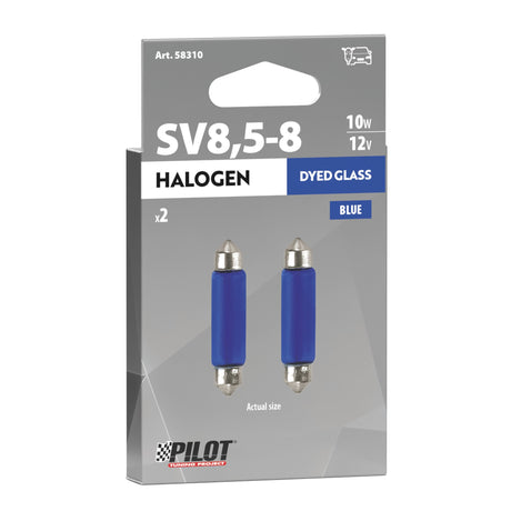 Pilot 12V Blue Dyed Glass, Lampada siluro 11x44 mm 10W SV8,5-8 2 pz D/Blister