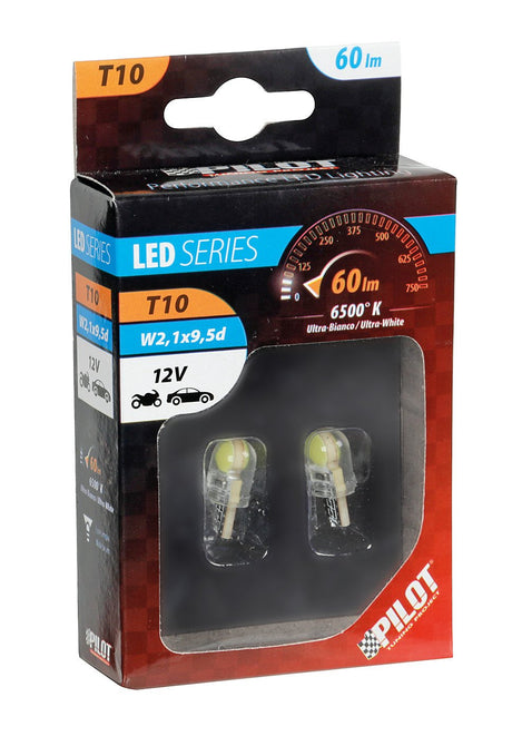 Pilot 12V Led series - 6 Led COB - (T10) - W2,1x9,5d - 2 pz - Scatola - Bianco
