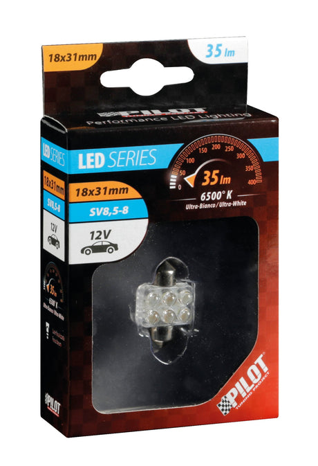 Pilot 12V Lampada siluro 6 Led - 18x31 mm - SV8,5-8 - 1 pz - Scatola - Bianco