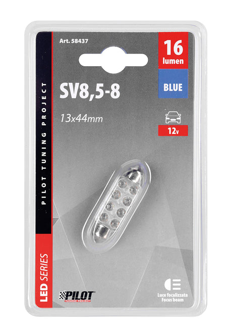 Pilot 12V Lampada siluro 8 Led - 13x44 mm - SV8,5-8 - 1 pz - Scatola - Blu