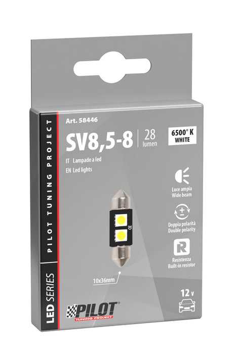 Pilot Hyper-Led 6 2 x3 chips C5W 10x36 mm SV8,5-8 1 pz Bianco Resistenza inc