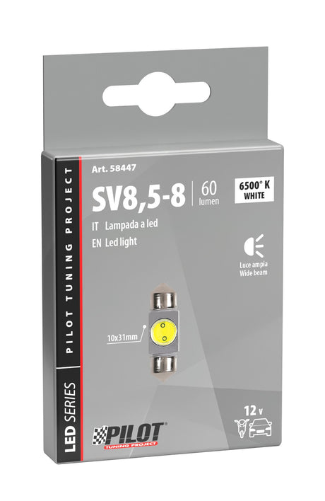Pilot 12V Hyper-Led 2 1 SMD x 2 chips 10x31 mm SV8,5-8 1 pz Scatola Bianco