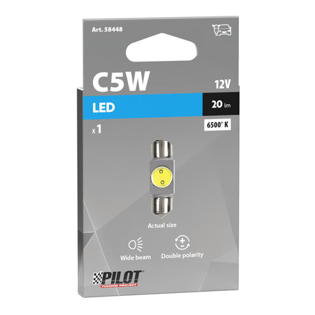 Pilot 12V Hyper-Led 2 1 SMD x 2 chips (C5W) 10x36 mm SV8,5-8 1 pz Scatola Bianco