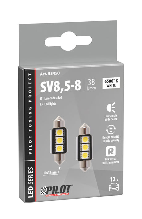 Pilot Hyper-Led 9 3 x3 chips C5W 10x36 mm SV8,5-8 1 pz Bianco Resistenza inc