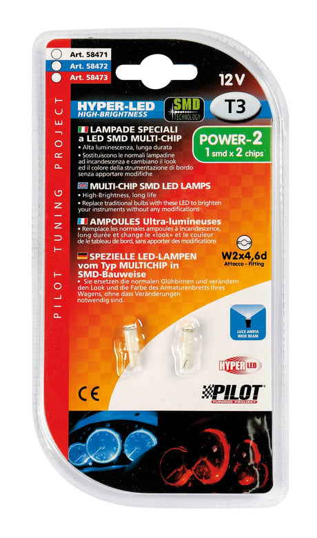 Pilot 12V Hyper-Led 2 1 SMD x 2 chips (T3) W2x4,6d 2 pz D/Blister Blu