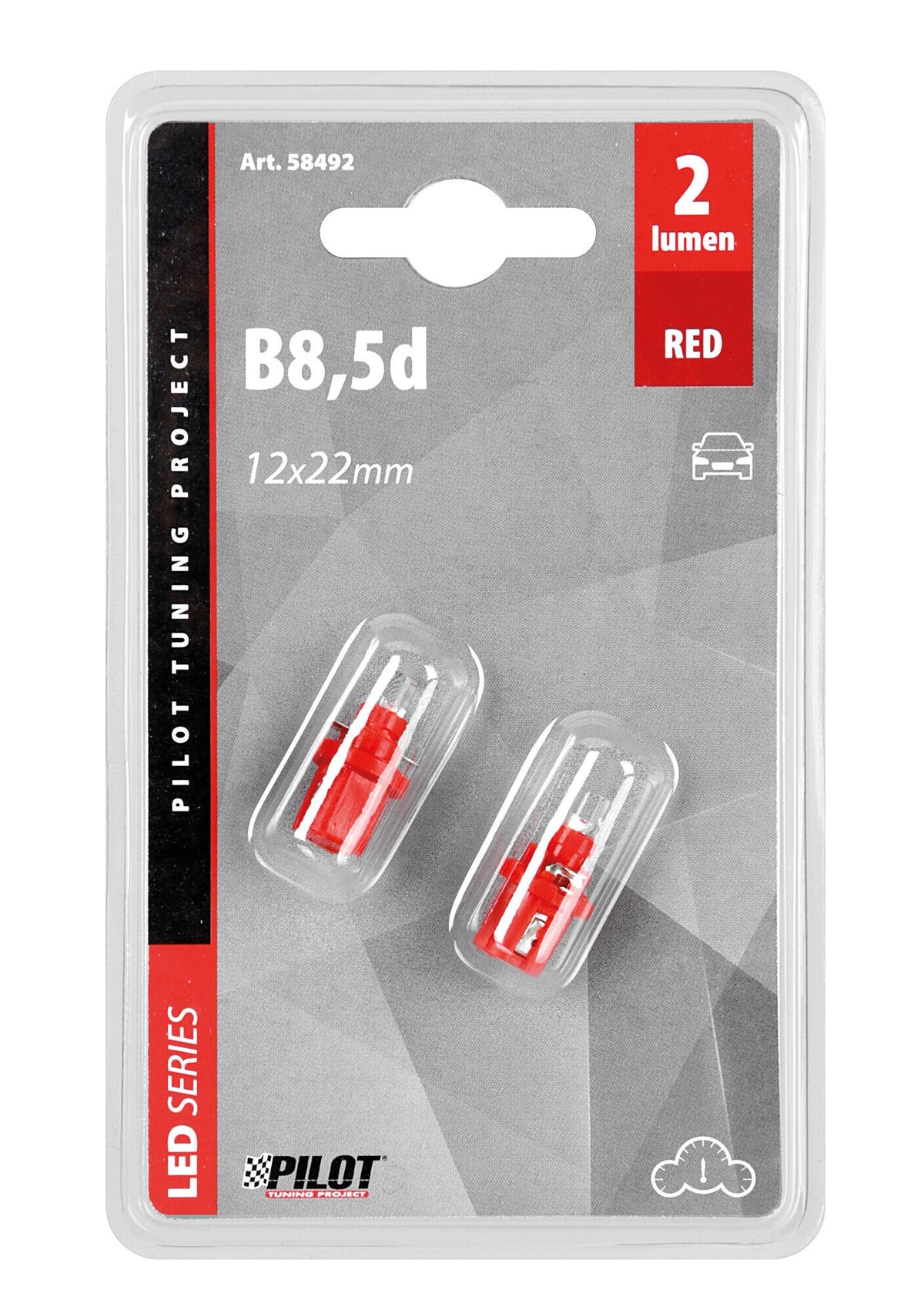 Pilot 12V Lampada cruscotto 1 Led - B8,5d - 2 pz - Scatola - Rosso