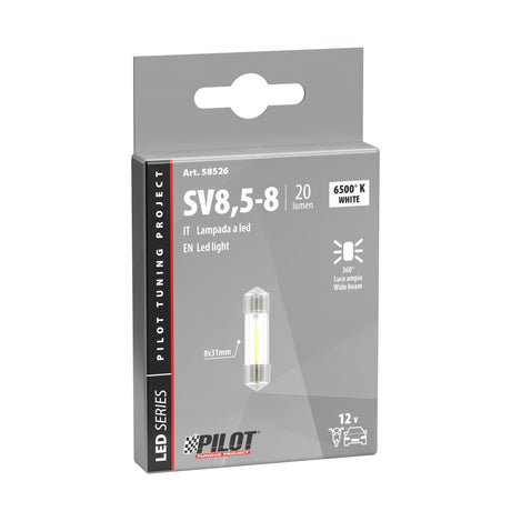 Pilot 12V Mega-Led 9 1 SMD x 9 chips 8x31 mm SV8,5-8 1 pz D/Blister Bianco