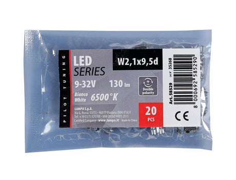 Pilot 9-32V Mega-Led 9 1 Smd x 9 chips T10 W2,1x9,5d 20 pz Bianco