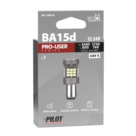 Pilot 12/24V Pro-User Series - (BA15d) - BA15d - 1 pz - Scatola - Bianco - Doppia polarità - Resistenza incorporata