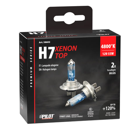 Pilot 12V Lampada alogena Xenon Top +120% luce H7 55W PX26d 2 pz Scatola