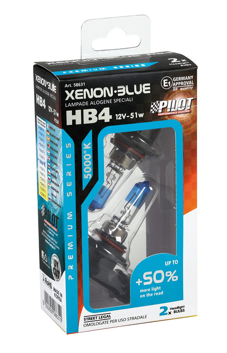 Pilot 12V Lampada alogena Xenon Blue +50% luce HB4 51W P22d 2 pz Scatola