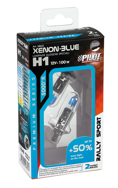 Pilot 12V Lampada alogena Xenon Blue +50% luce (H1) 100W P14,5s 2 pz Scatola