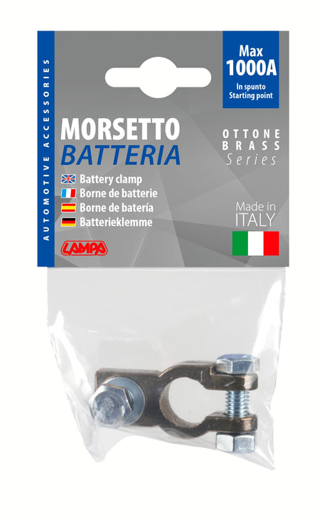 Lampa Morsetto batteria rinforzato; fissaggio cavo a capocorda su vite - foro capocorda  8 mm - Polo negativo 69905
