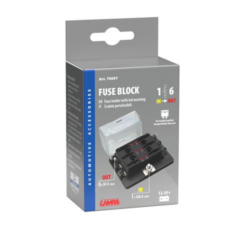 Lampa Fuse Block, scatola portafusibili, 1 entrata - 6 uscite, 12/24V 70097