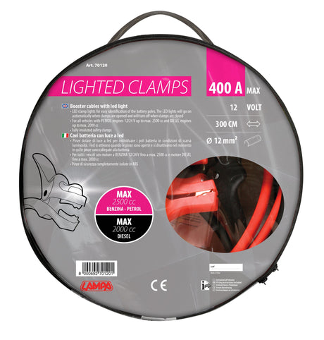 Lampa Cavi batteria con pinze isolate, 12V - 300 cm - 400 A - 12 mm 70120