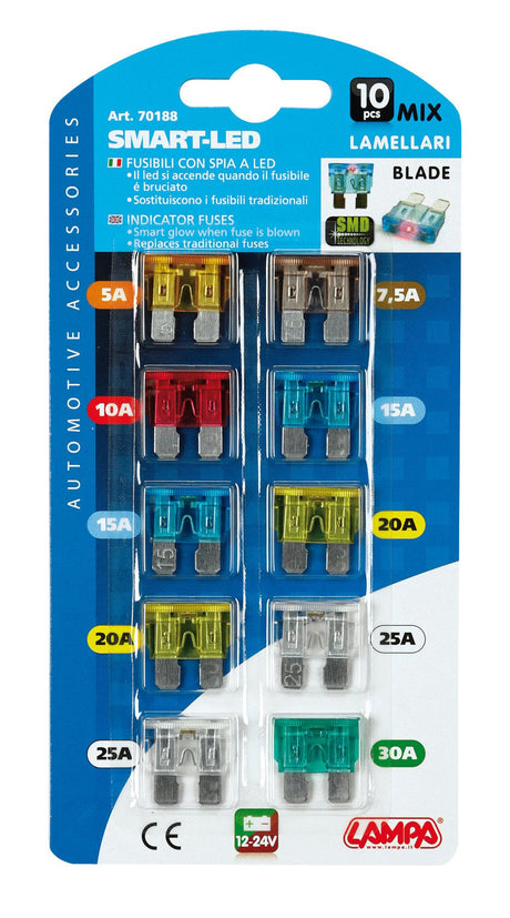 Lampa Smart Led, mix 10 fusibili lamellari con spia a led, 12/32V 70188