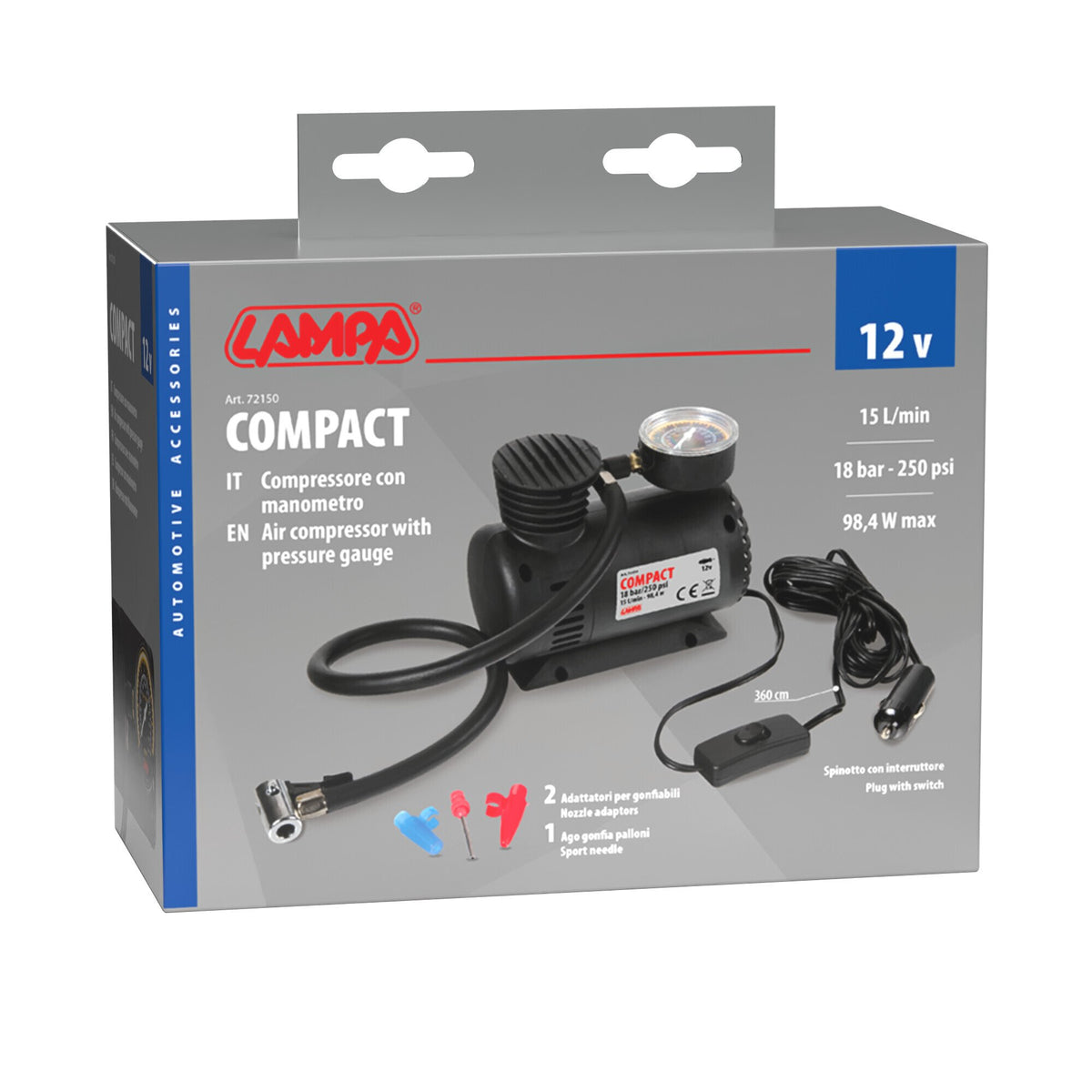 Lampa Compact, compressore 12V con manometro 72150