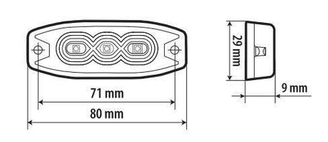 Lampa Luce di segnalazione multifunzione a 3 Led, 9/32V - 80x29 mm - Arancio 72989