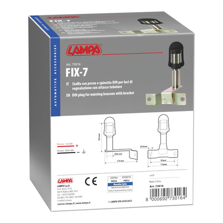 Fix-7 Staffa con perno e spinotto DIN per luce di segnalazione attacco tubolare 73016