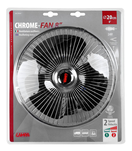 Ventilatore 24V per camion  8" cromato con clip  Lampa Chrome-Fan 73107