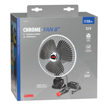 Lampa Chrome-fan, ventilatore con ventosa  8" - 12V 73112
