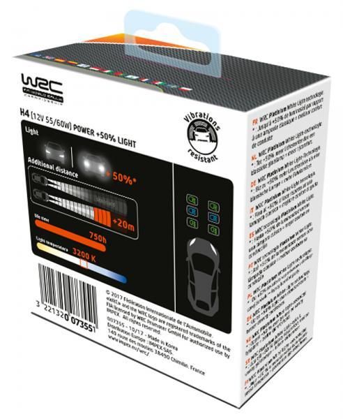 Wrc Par de bombillas +50% LUZ H4 55/60W