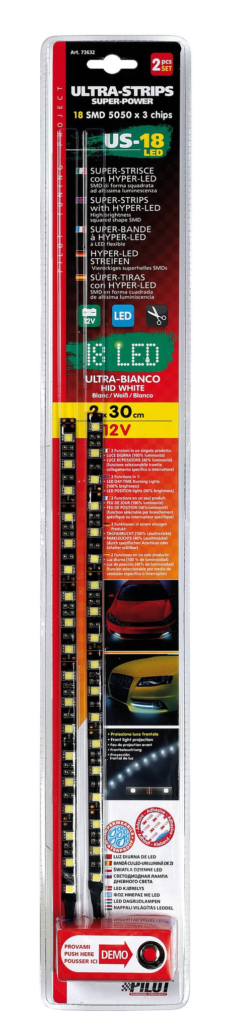 Pilot Ultra-Strips, 12V - 18 Led - 2x30 cm - Bianco