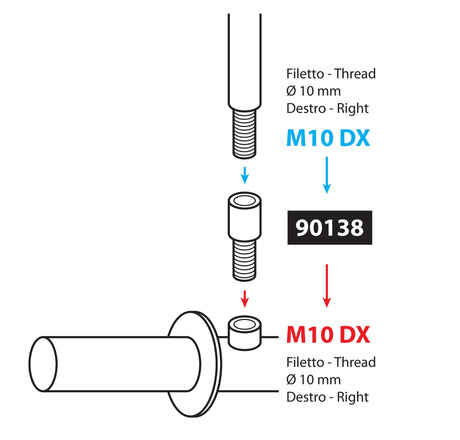 Lampa Adattatore per specchi moto - Filetto  10 mm dx >  10 mm dx 90138