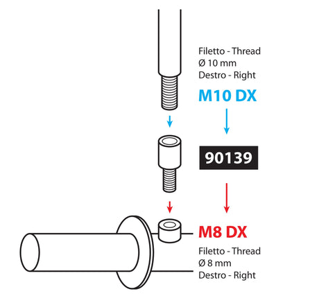 Lampa Adattatore per specchi moto - Filetto  10 mm dx >  8 mm dx 90139
