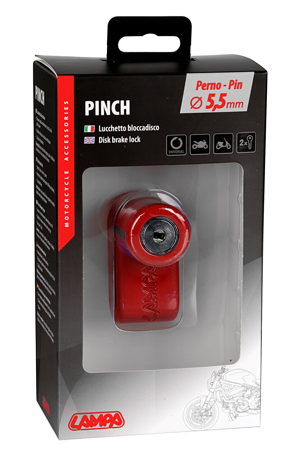 Lampa Pinch, lucchetto bloccadisco - Perno diametro 5,5 mm - Rosso 91564