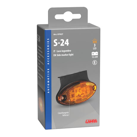 Lampa Luce ingombro con catarifrangente e staffa - 3 Led - 12/24V - Arancio 97027