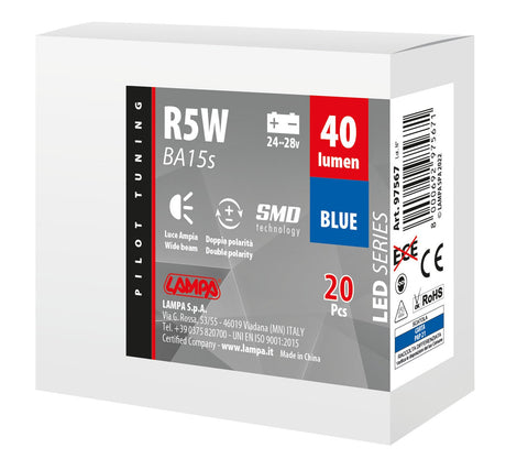 Pilot 24/28V Led Series - 6 SMD x 1 chip - (R5W) - BA15s - 20 pz - Scatola - Blu - Doppia polarità