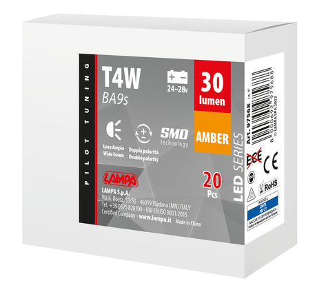 Pilot 24/28V Led Series - 5 SMD x 1 chip - (T4W) - BA9s - 20 pz - Scatola - Arancio - Doppia polarità