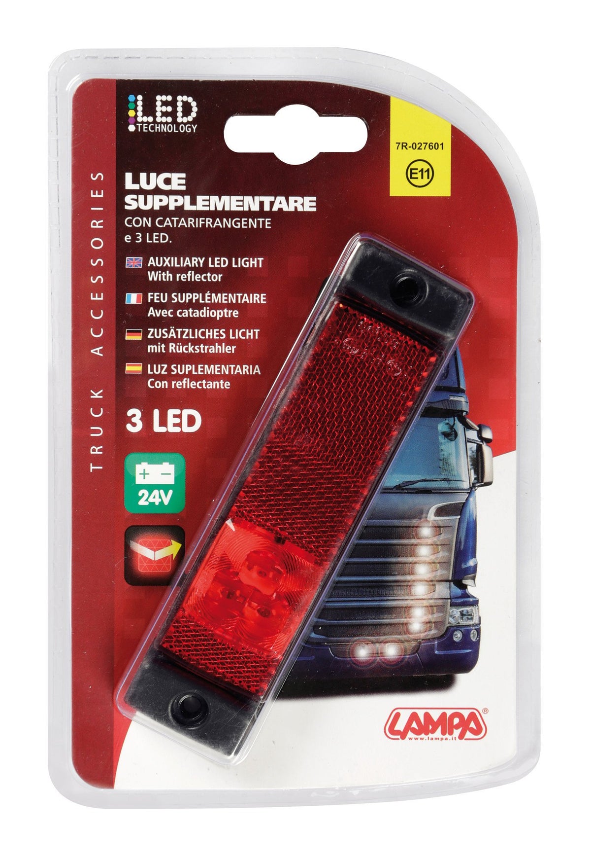 Lampa Luce ingombro con catarifrangente - 3 Led - 24V - Rosso 97915