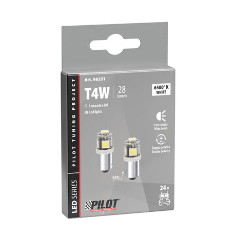 24/28V Hyper-Led 15 5 SMD x 3 chips T4W BA9s 2 pz Bianco Doppia polarità 98251