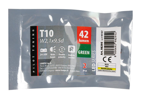 Pilot 24-30V Led series 6 Led SMD T10 W2,1x9,5d 2 pz Busta Verde res. inc.