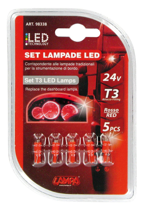 Lampa 24V Kit Lampade cruscotto Led 1 Led (T3) W2x4,6d 5 pz D/Blister Rosso 98338
