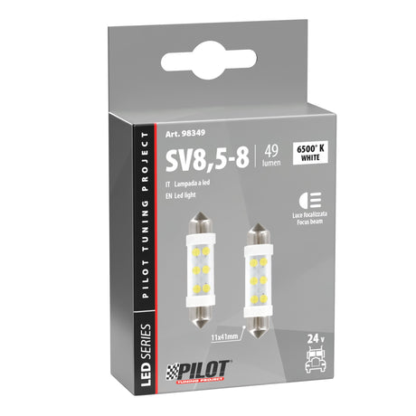 Lampa 24V Lampada siluro 6 Led - 11x41 mm - SV8,5-8 - 2 pz - Scatola - Bianco 98349