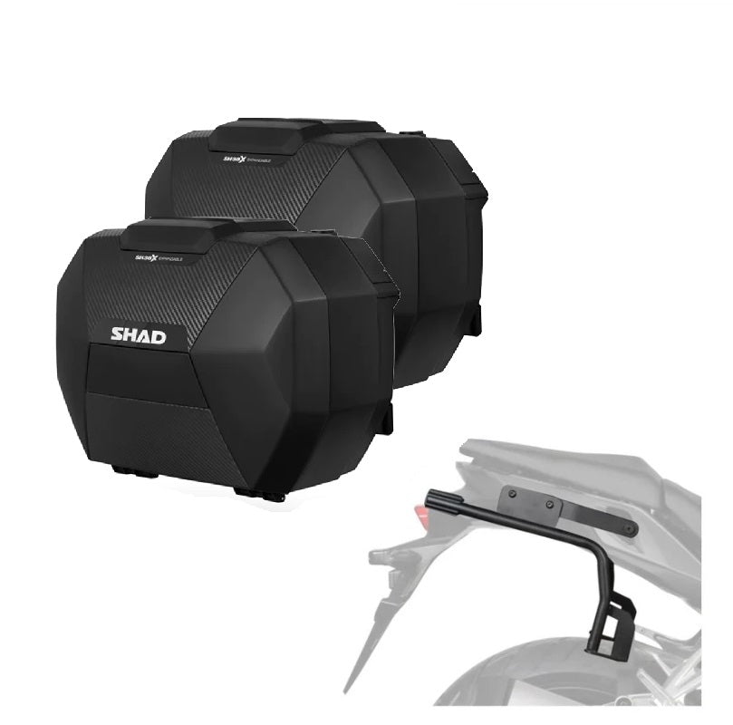 Kit de maletas laterales negras SHAD SH38X + marco de sistema 3P para KEEWAY VIESTE XDV 300 23>
