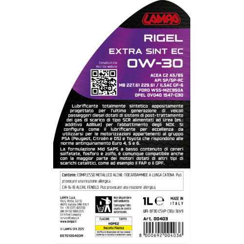 Lampa Rigel Extra Sint EC 0W-30, aceite de motor para coche - 1 L 00403